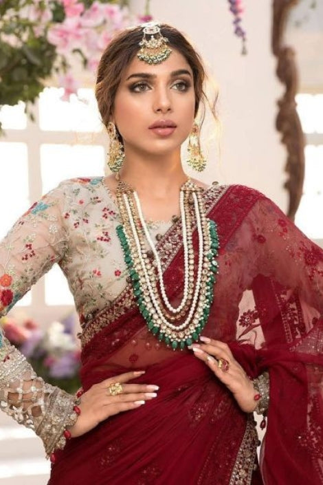 Maroon Multi Chiffon Saree