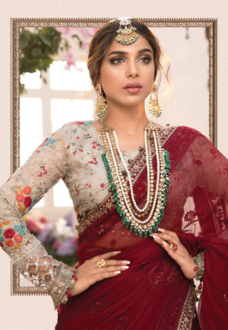 Maroon Multi Chiffon Saree